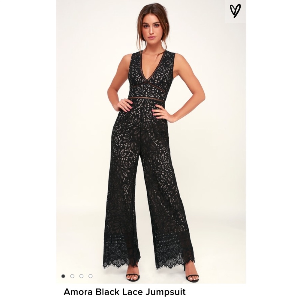 LULUS Amora Black Lace Jumpsuit - Black size M